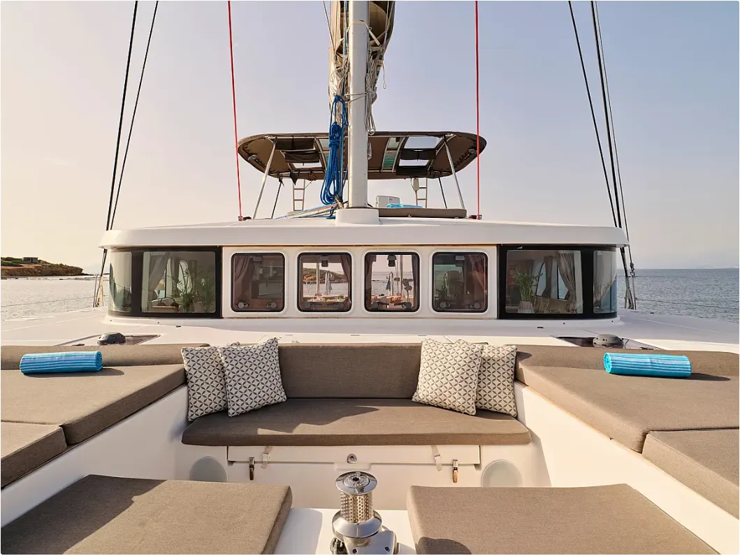 Deck of Sophia, a Lagoon 50 catamaran at Athens, Greece