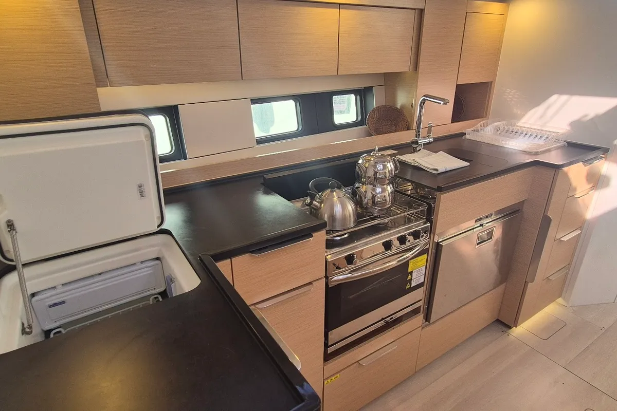 Galley of Kille, a Hanse 510 sailboat at Fethiye, Turkey