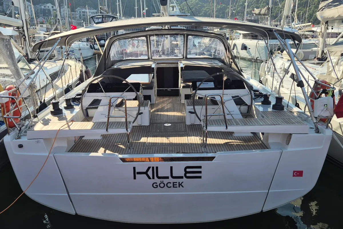 Exterior view of Kille, a Hanse 510 sailboat at Fethiye, Turkey