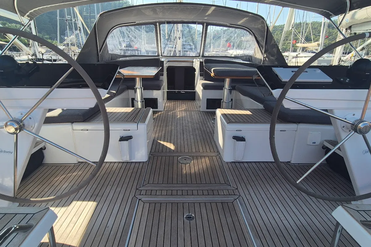 Cockpit of Kille, a Hanse 510 sailboat at Fethiye, Turkey