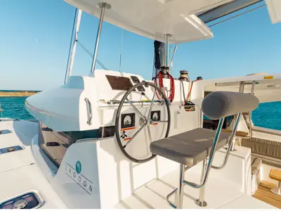 Cockpit of BYC SALVADOR, a Lagoon 42 catamaran at Angra dos Reis, Brazil