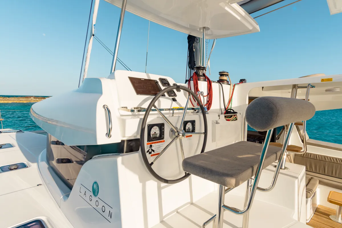 Cockpit of BYC SALVADOR, a Lagoon 42 catamaran at Angra dos Reis, Brazil