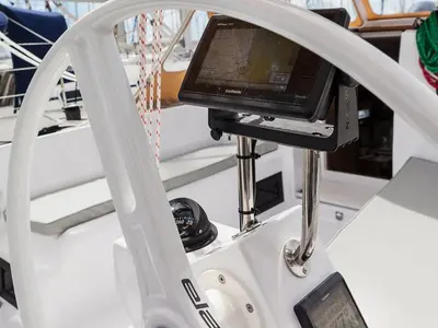 Cockpit of Škrlatica, a Elan E3 sailboat at Grad Kaštela, Croatia