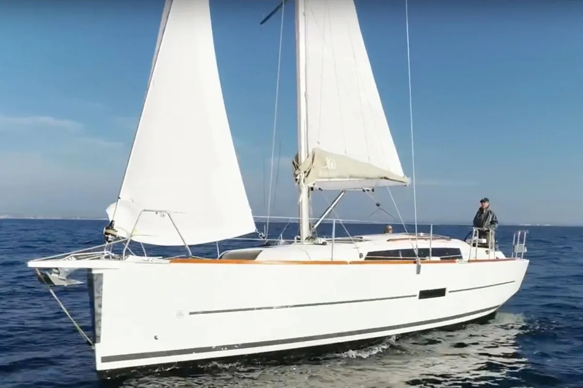Exterior view of Smile Planet, a Dufour 360 Grand Large sailboat at Tonnarella, Italy