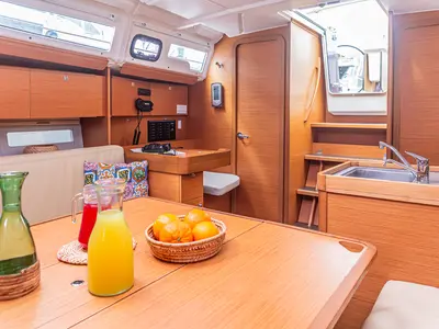 Salon of Smile Planet, a Dufour 360 Grand Large sailboat at Tonnarella, Italy