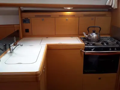 Galley of El Greco, a Jeanneau Sun Odyssey 36i sailboat at Athens, Greece