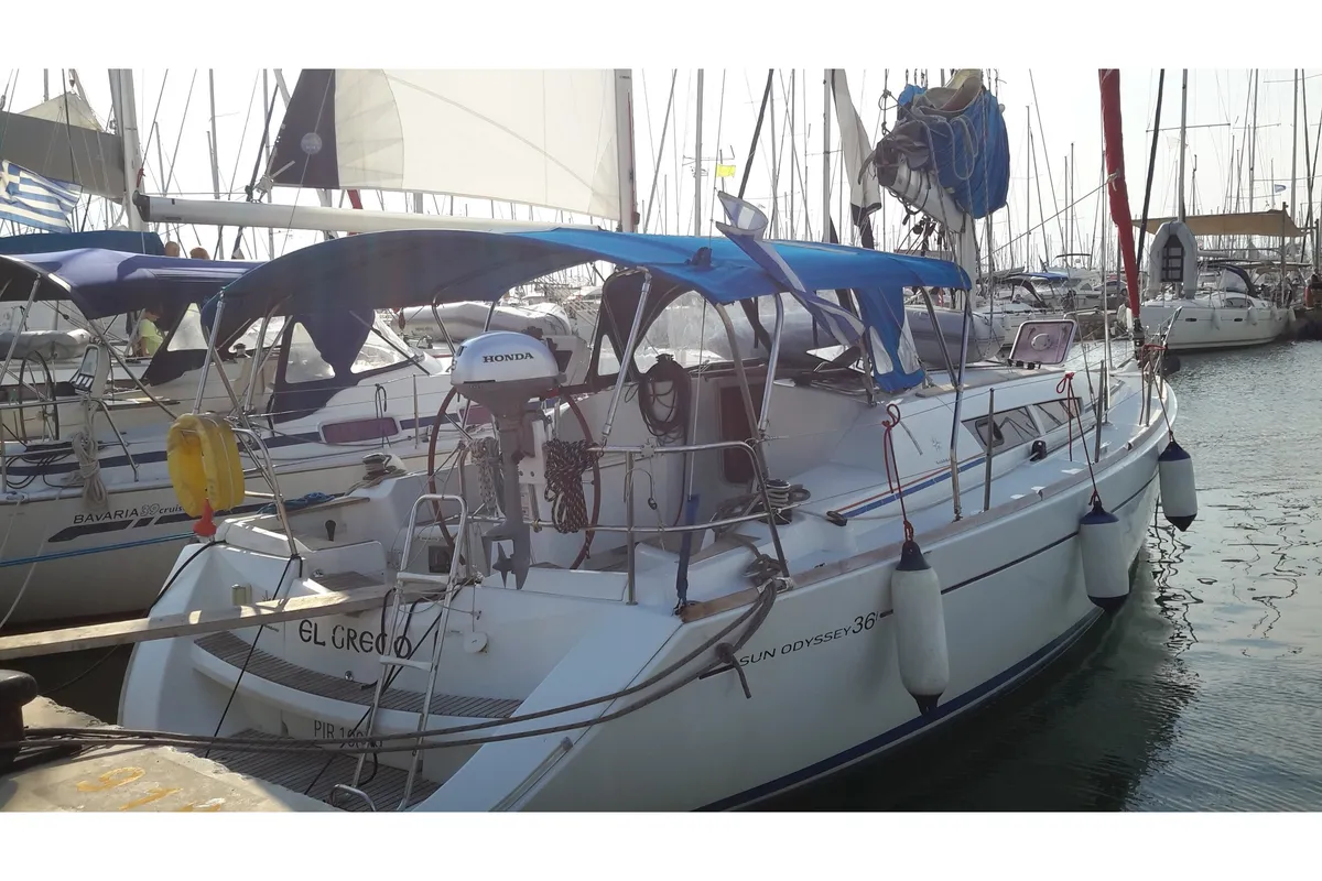 Exterior view of El Greco, a Jeanneau Sun Odyssey 36i sailboat at Athens, Greece