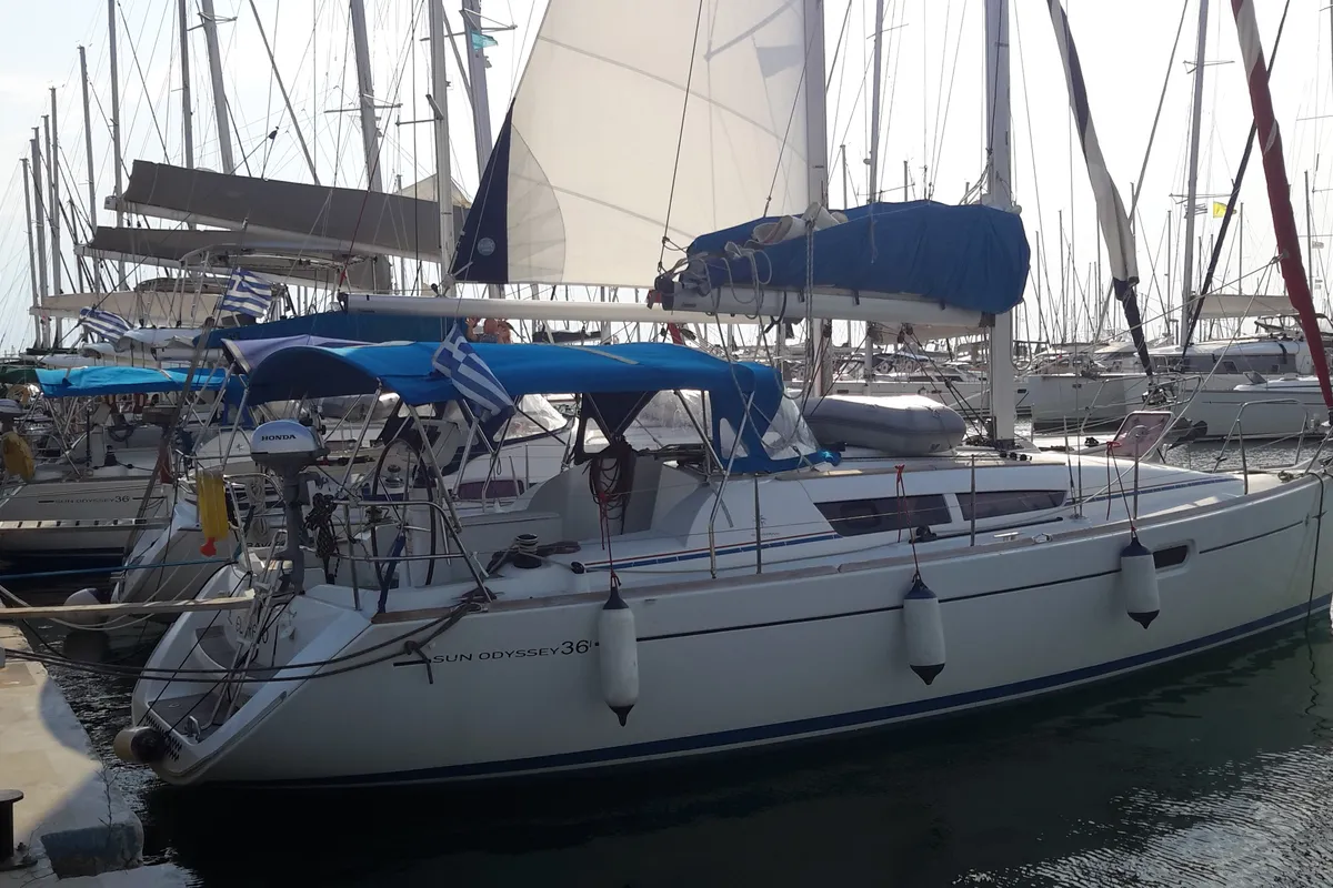 Exterior view of El Greco, a Jeanneau Sun Odyssey 36i sailboat at Athens, Greece