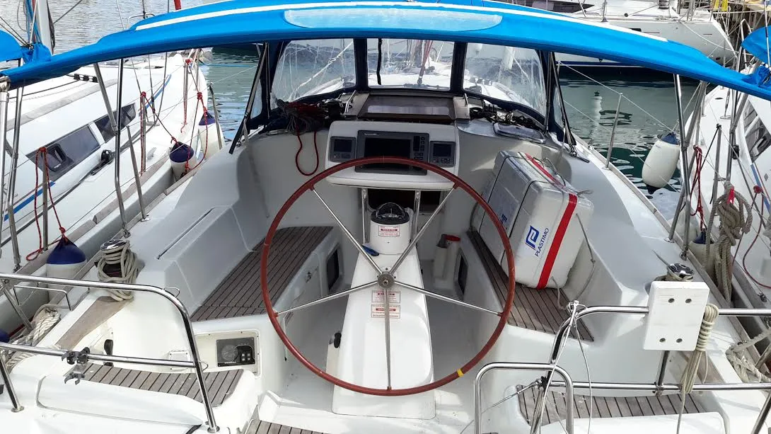 Cockpit of El Greco, a Jeanneau Sun Odyssey 36i sailboat at Athens, Greece