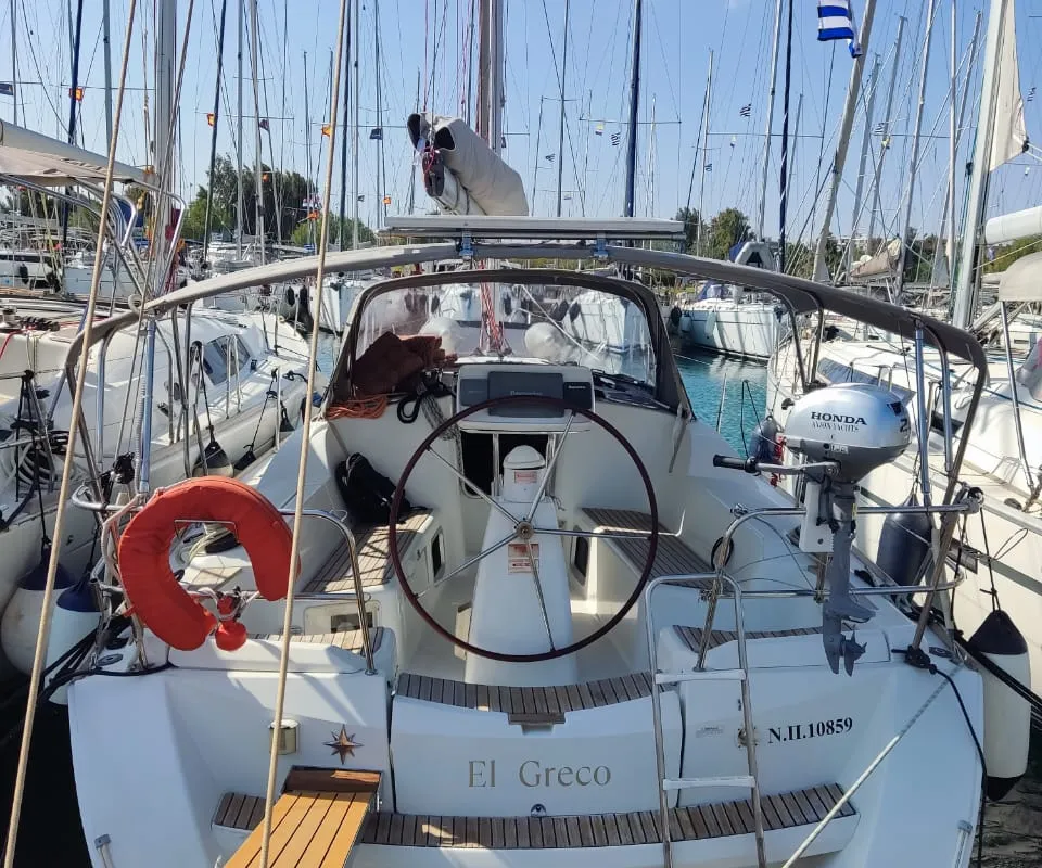 Cockpit of El Greco, a Jeanneau Sun Odyssey 36i sailboat at Athens, Greece