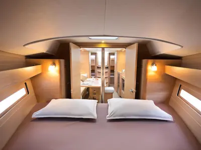 Cabin on Pleasant Company, a Dufour 382 Grand Large sailboat at Kalkara, Malta