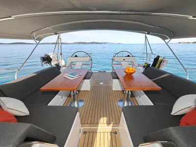 Cockpit of Balance, a Hanse 510 sailboat at Sukošan, Croatia