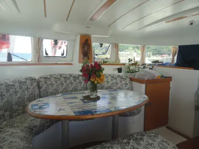 Salon of Classic, a Lagoon 380 catamaran at Ambatoloaka, Madagascar