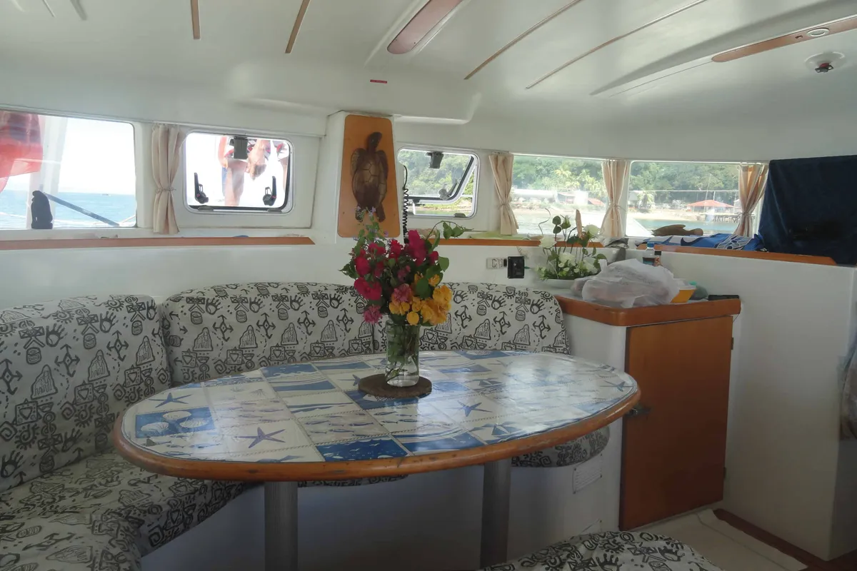 Salon of Classic, a Lagoon 380 catamaran at Ambatoloaka, Madagascar