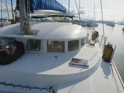 Deck of Classic, a Lagoon 380 catamaran at Ambatoloaka, Madagascar