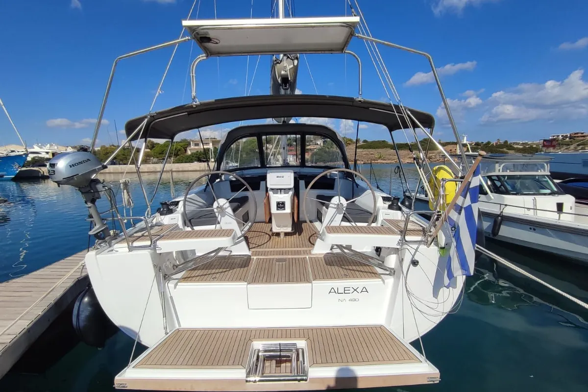 Exterior view of Alexa, a Hanse 418 sailboat at Lavrion, Greece