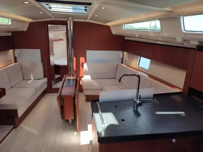 Salon of Alexa, a Hanse 418 sailboat at Lavrion, Greece