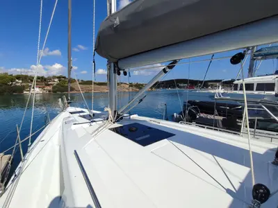 Deck of Alexa, a Hanse 418 sailboat at Lavrion, Greece