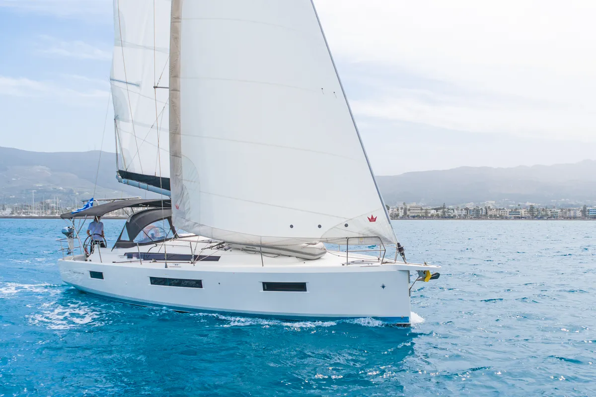 Exterior view of Lefkippi, a Jeanneau Sun Odyssey 440 sailboat at Kos, Greece