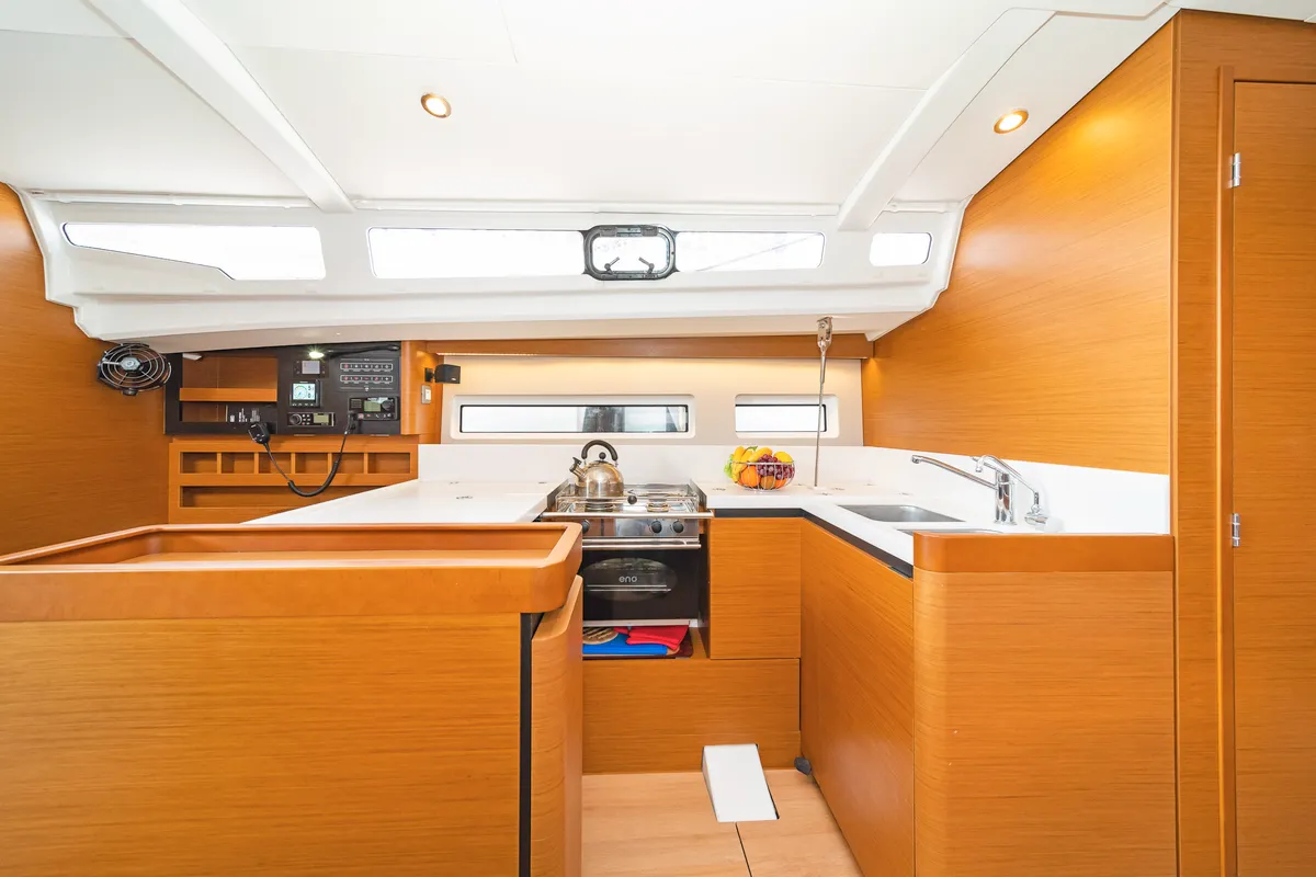 Galley of Lefkippi, a Jeanneau Sun Odyssey 440 sailboat at Kos, Greece