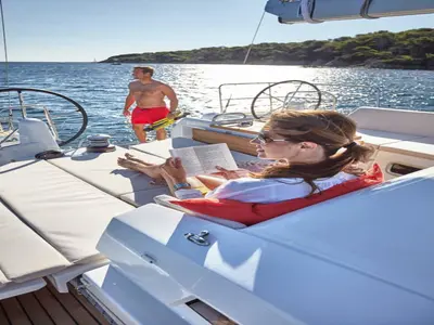 Deck of Tolinho, a Jeanneau Sun Odyssey 440 sailboat at Municipal Unit of Rhodes, Greece