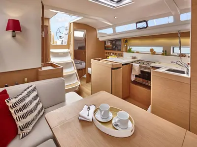 Salon of Tolinho, a Jeanneau Sun Odyssey 440 sailboat at Municipal Unit of Rhodes, Greece