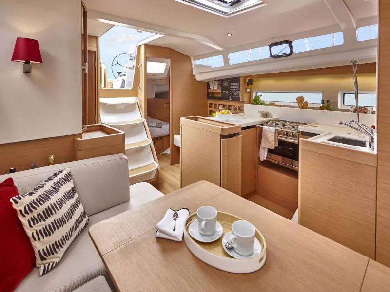 Salon of Tolinho, a Jeanneau Sun Odyssey 440 sailboat at Municipal Unit of Rhodes, Greece