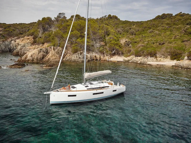 Exterior view of Tolinho, a Jeanneau Sun Odyssey 440 sailboat at Municipal Unit of Rhodes, Greece