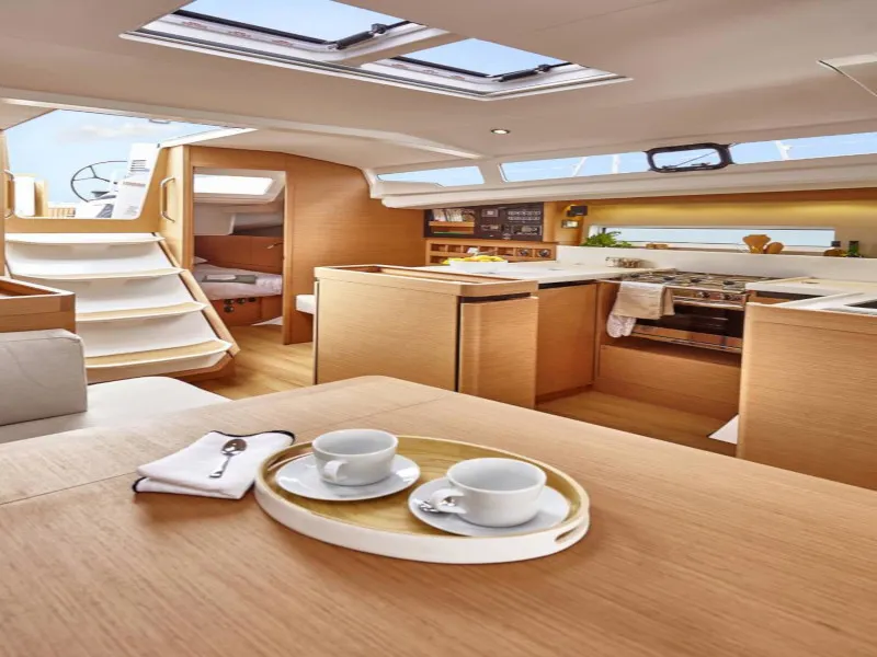 Salon of Tolinho, a Jeanneau Sun Odyssey 440 sailboat at Municipal Unit of Rhodes, Greece