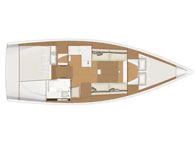 Floor plan of Joy Planet, a Dufour 360 Grand Large sailboat at Marsala, Italy