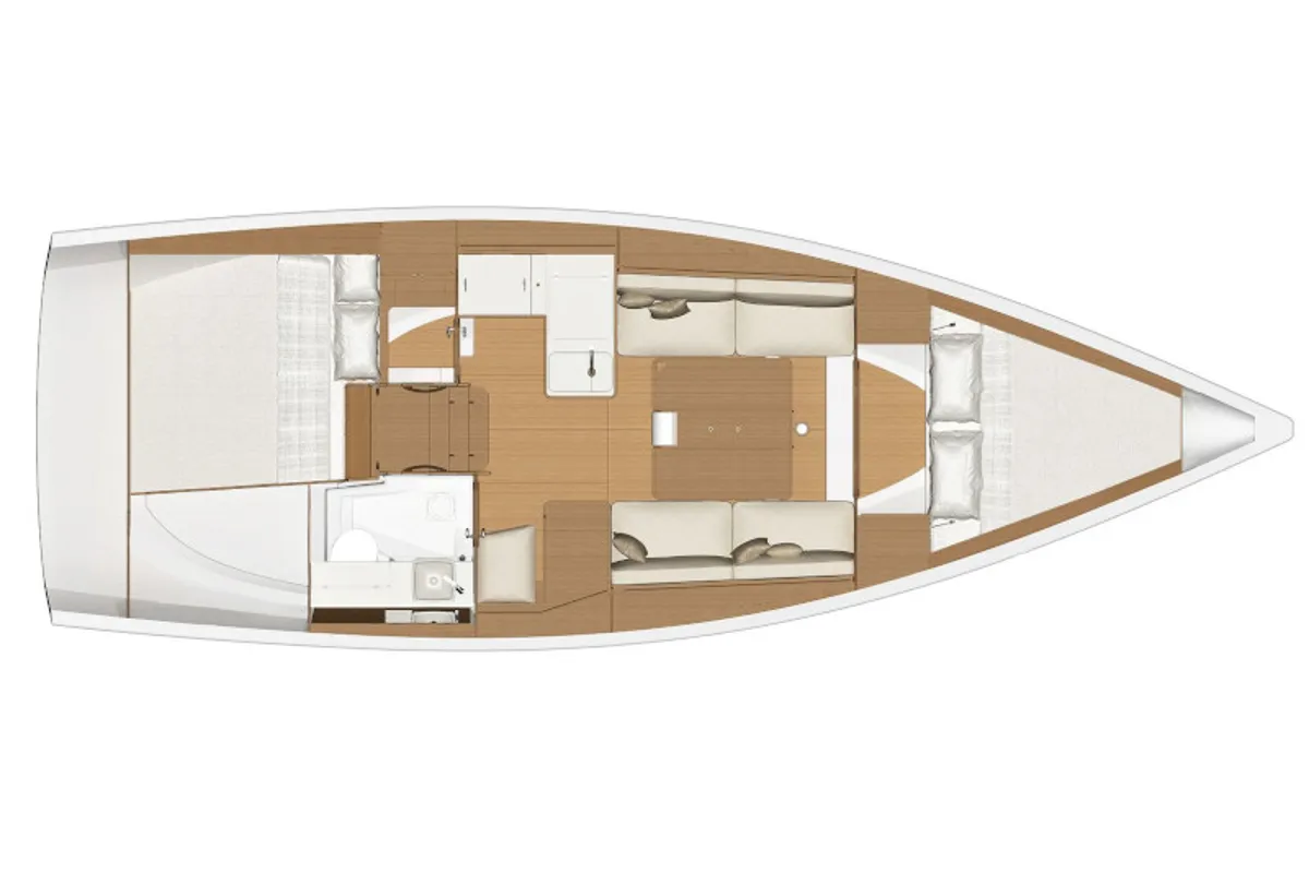 Floor plan of Joy Planet, a Dufour 360 Grand Large sailboat at Marsala, Italy