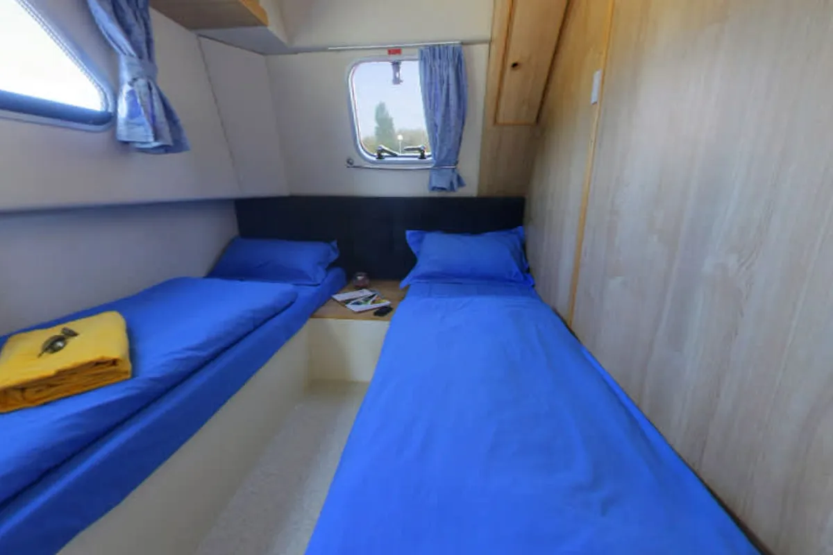 Cabin on Calypso, a Cygnet Calypso motorboat at Trèbes, France