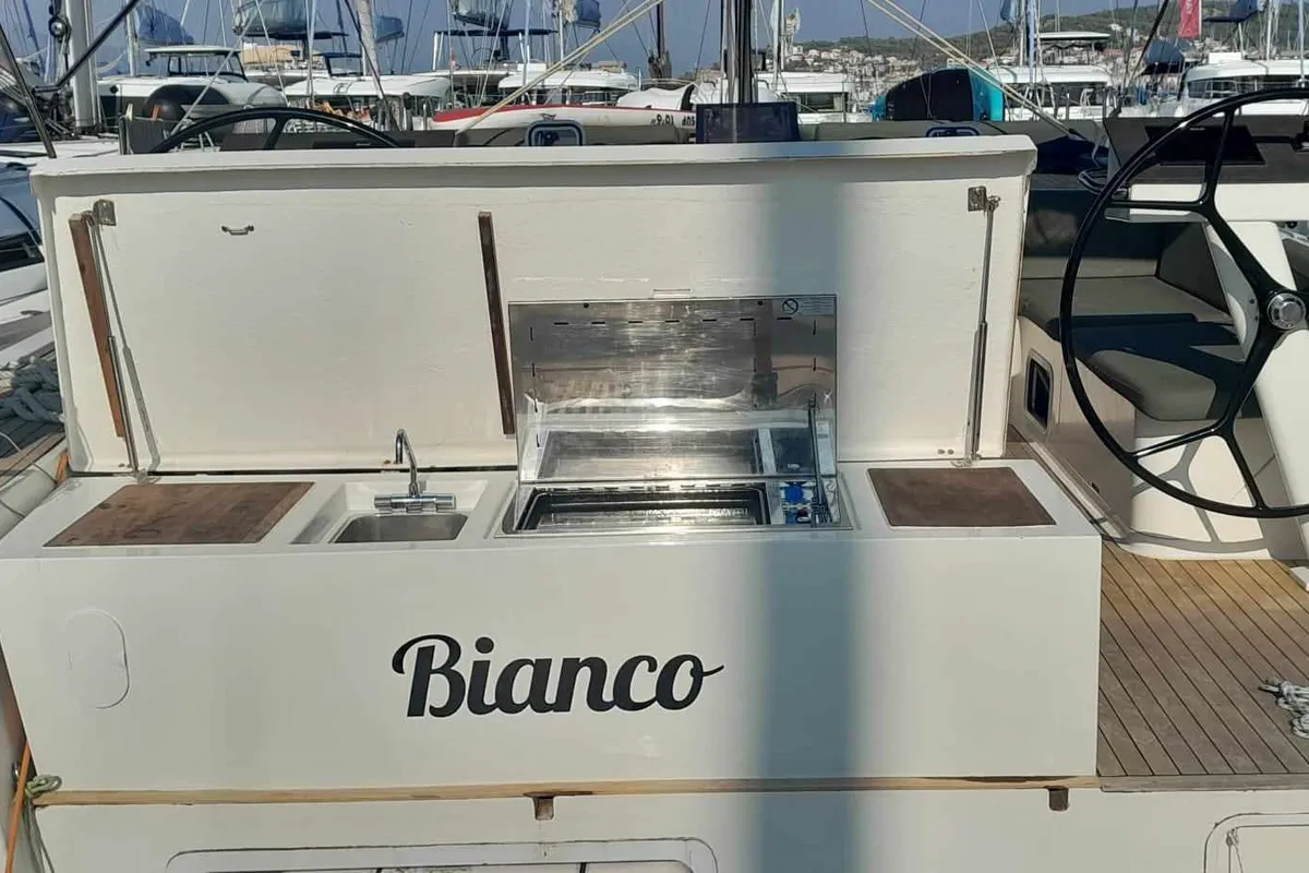 Deck of Bianco, a D&D Kufner 50 sailboat at Seget Donji, Croatia