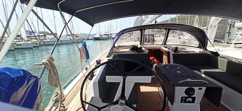 Cockpit of Bianco, a D&D Kufner 50 sailboat at Seget Donji, Croatia
