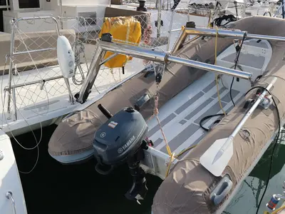 Deck of Lagoon 450 S, a catamaran at Palma de Mallorca, Spain