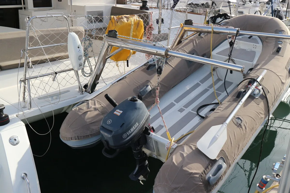 Deck of Lagoon 450 S, a catamaran at Palma de Mallorca, Spain