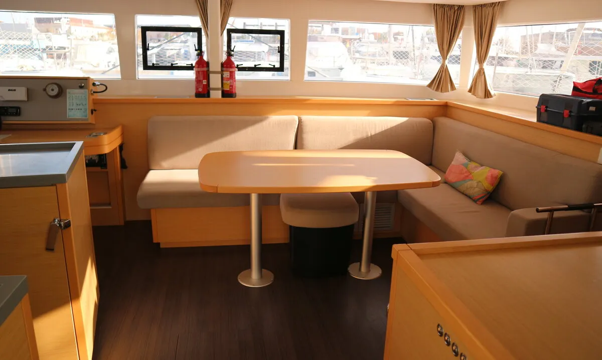 Head on Lagoon 450 S, a catamaran at Palma de Mallorca, Spain