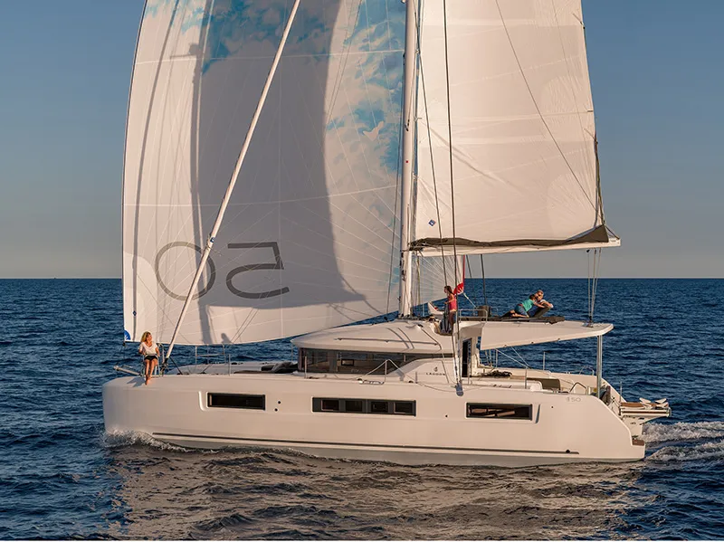 Exterior view of Zuzo 1ST, a Lagoon 50 catamaran at Grad Šibenik, Croatia