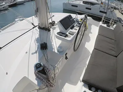 Cockpit of Zuzo 1ST, a Lagoon 50 catamaran at Grad Šibenik, Croatia