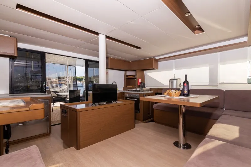Salon of Zuzo 1ST, a Lagoon 50 catamaran at Grad Šibenik, Croatia