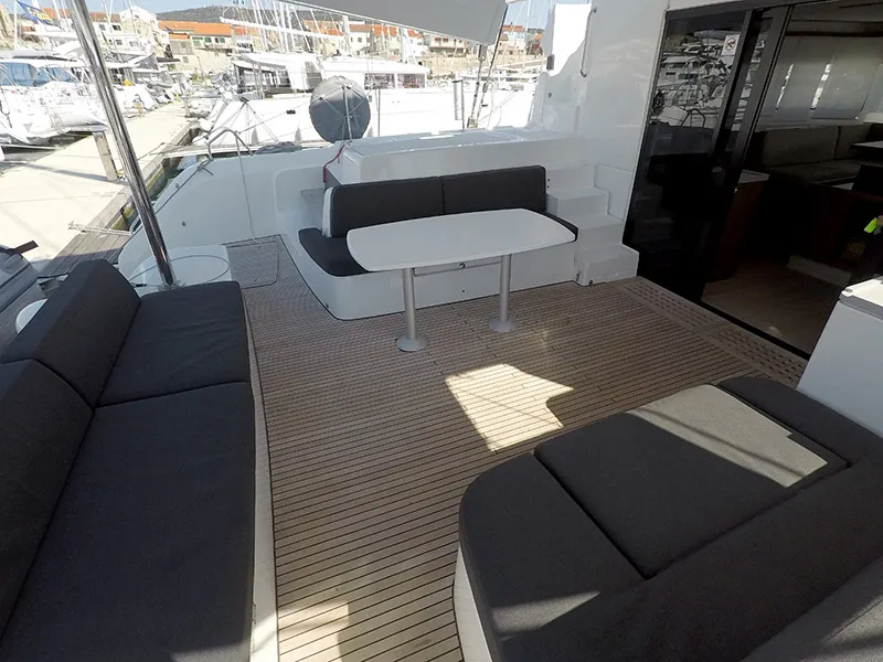 Deck of Zuzo 1ST, a Lagoon 50 catamaran at Grad Šibenik, Croatia
