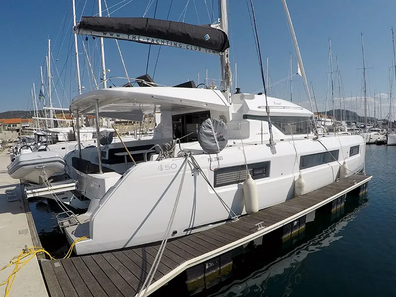Exterior view of Zuzo 1ST, a Lagoon 50 catamaran at Grad Šibenik, Croatia