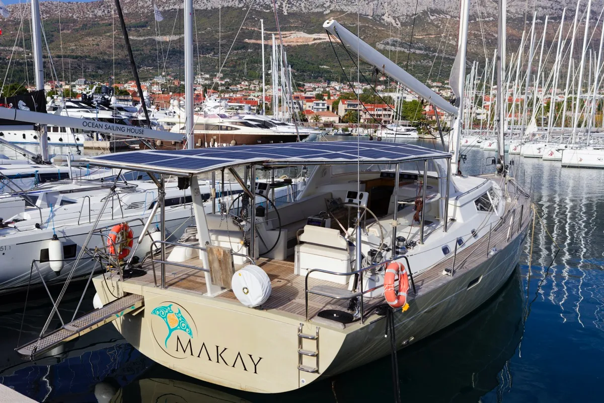 Exterior view of Makay, a Garcia 72.2 sailboat at Grad Kaštela, Croatia