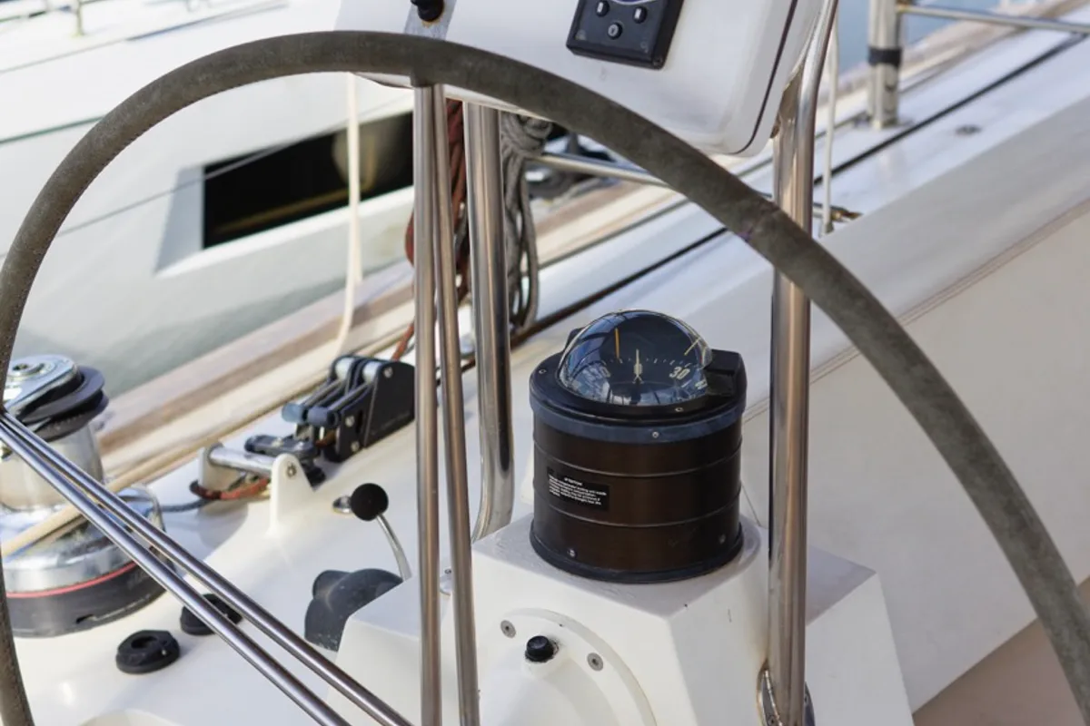 Cockpit of Makay, a Garcia 72.2 sailboat at Grad Kaštela, Croatia
