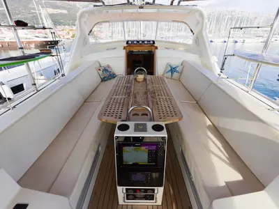 Deck of Makay, a Garcia 72.2 sailboat at Grad Kaštela, Croatia