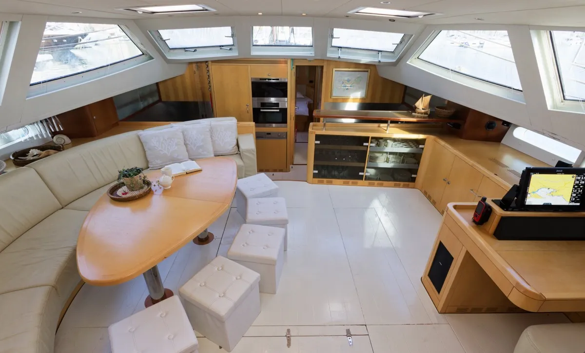 Salon of Makay, a Garcia 72.2 sailboat at Grad Kaštela, Croatia
