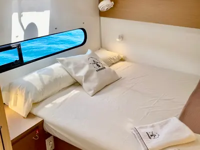 Cabin on Olokum Ibiza Crewed, a Excess 11 catamaran at Ibiza, Spain