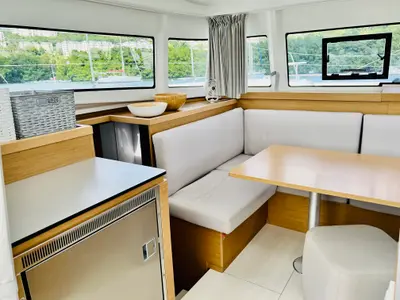 Salon of Olokum Ibiza Crewed, a Excess 11 catamaran at Ibiza, Spain