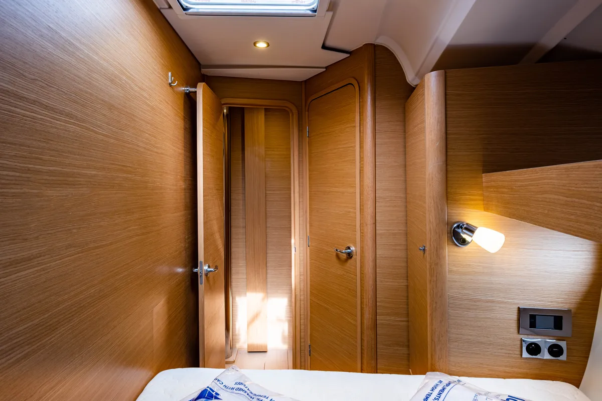 Cabin on Pulsar, a Dufour 460 Grand Large sailboat at Lefkada, Greece