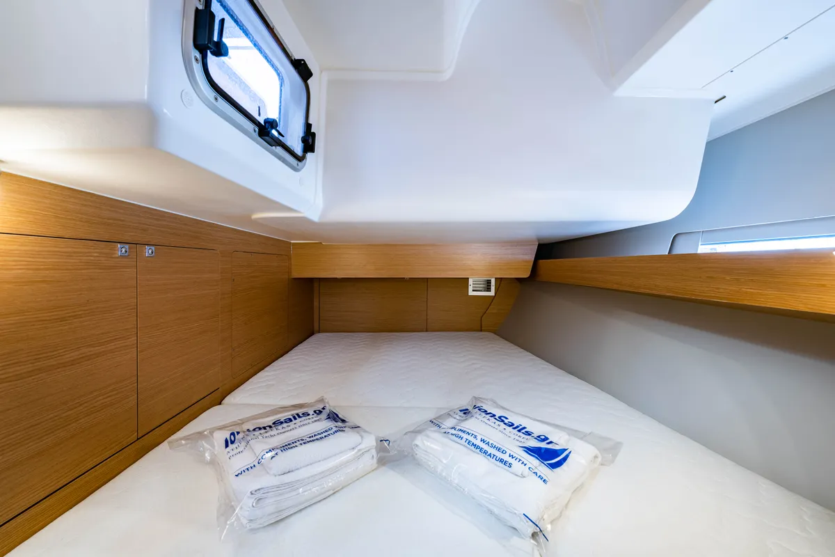 Cabin on Pulsar, a Dufour 460 Grand Large sailboat at Lefkada, Greece